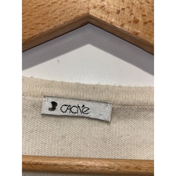 Cache Ivory Rhinestone Cashmere Blend Stretch Puppy Dog Top Women's Size S - Picture 3 of 8